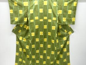 アンティーク　縞に変わり菱模様織り出し手織り紬着物